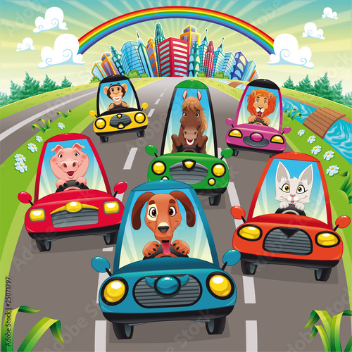 Obraz w ramie Traffic on the road. Vector illustration, isolated objects.