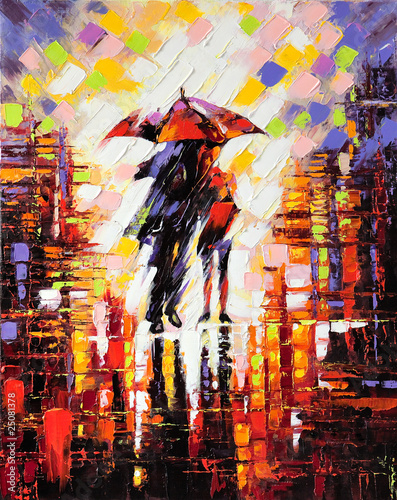 Obraz w ramie Zakochana para pod parasolem