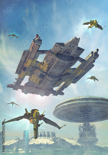 Plakat na zamówienie spaceship and futuristic city