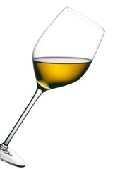 glass of white wine with white background