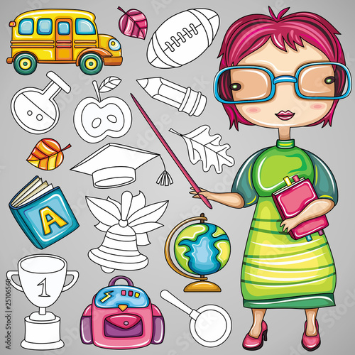 Cute Cartoon Teacher And School Doodle Icons Buy This Stock Vector And Explore Similar Vectors At Adobe Stock Adobe Stock
