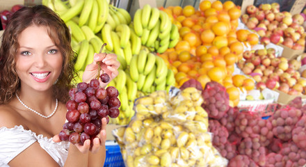 Sticker - Woman, vegetables and fruits