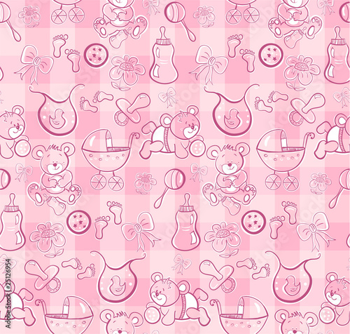 Nowoczesny obraz na płótnie Seamless pattern - baby pink collection