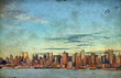 grunge new york city over hudson river skyline