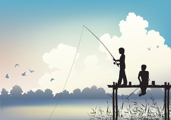 Wall Mural - fishing scene