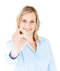 Sticker - Confident young businesswoman showing OK sign