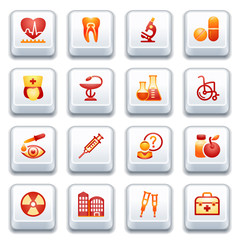 Sticker - Medicine web icons, set 2. Red and yellow series.