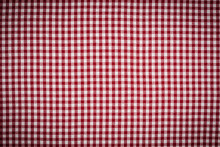 Red, White Gingham Checkered Tablecloth Background With Vignette