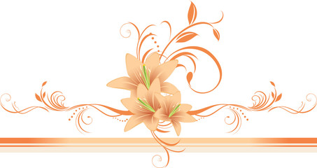 Wall Mural - Lilies with floral ornament on the decorative border. Vector