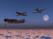 High altitude WWII fighter planes.