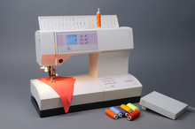 Sewing Machine With Threads And Fabric
