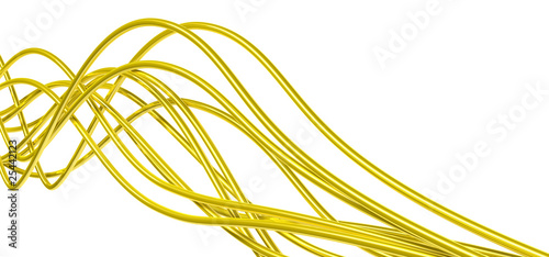 fibre-optical  yellow metallic cables on a white