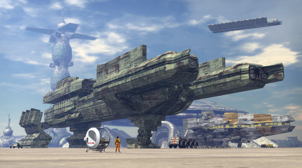 Wall Mural - spaceship at space port