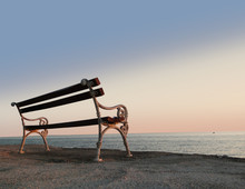 Bench By The Sea In Sunset