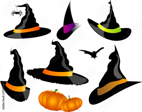 Fotomural Witch's hat set on white background, vector halloween