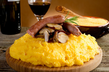 Wall Mural - polenta sausage&mushroom-polenta salsiccia funghi