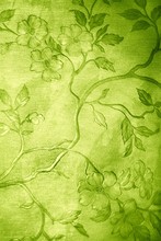 Green Floral Grunge Wallpaper On Leather Texture.