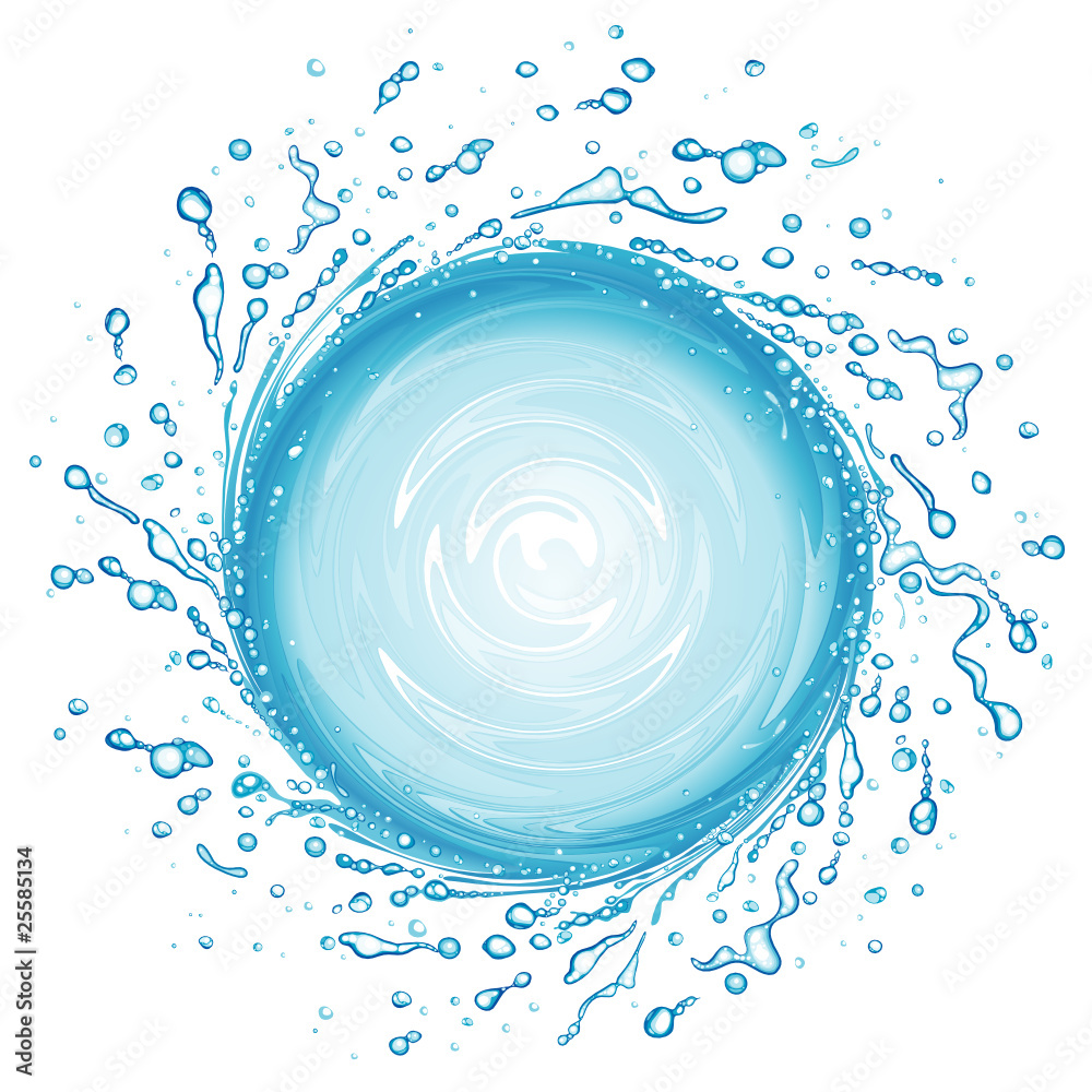 Water splash in round shape swirl frame. - obrazy, fototapety, plakaty 