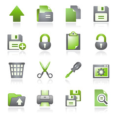 Poster - Document web icons, set 1. Gray and green series.