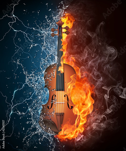 Naklejka - mata magnetyczna na lodówkę Violin on Fire and Water