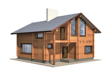 Residential House Of Wooden Timber. 3d Model Render.