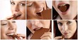 collage - beautiful young woman with chocolate