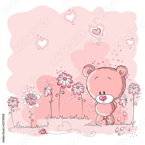 Naklejka dekoracyjna Pink cute bear holding a flower