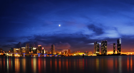 Miami skyline at night right after sundown