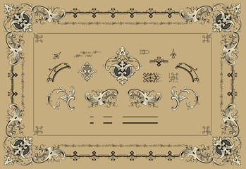 Wall Mural - set of plant elements for creating borders and frames