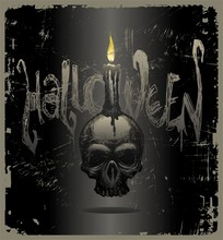 Halloween Vector Illustration With Hand Drawn Skull & Candle
