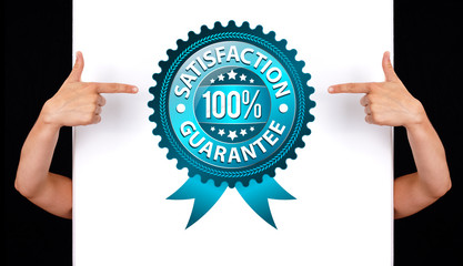 Wall Mural - hand pointing to Satisfaction Guarantee Label