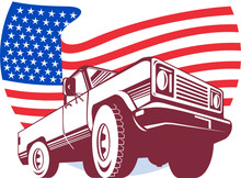 Pick-up Truck With American Flag