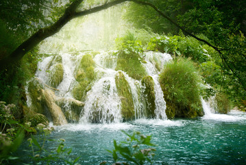 Canvas Print - waterfall in deep forest