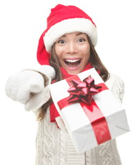 Wall Mural - Christmas woman giving gift excited