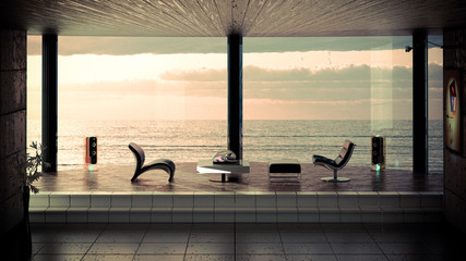 Wall Mural - Salon avec vue sur la mer