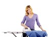 beautiful young woman ironing (white background)