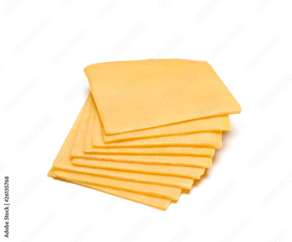 Foto de Stock Rebanadas de queso cheddar. | Adobe Stock