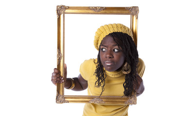 young woman inside a picture frame