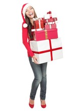 Christmas Woman Shopping Gifts - Isolated