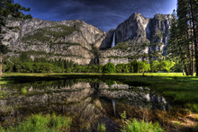 Upper And Lower Yosemite Falls Reflection