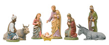 Full Set Of Nativity Figurines, Isolated.