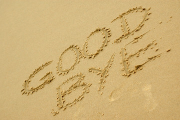 Good bye written in sand