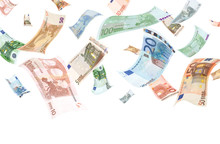 Falling Euros On White Background (copyspace Below)
