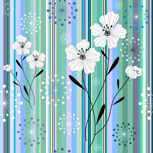 Seamless White-blue Floral Striped Pattern