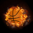Basketball on hot fire smoke with black background