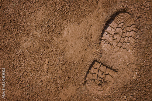 Fotomural Footprint on mud with copy space