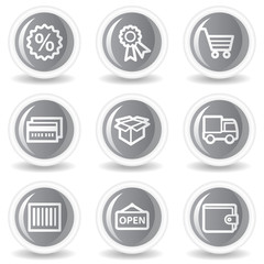 Shopping web icons set 2, circle grey glossy buttons