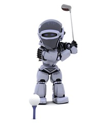 Wall Mural - robot with club playing golf