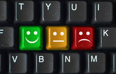 Wall Mural - Smiley Survey Keys (Keyboard Buttons Satisfaction Opinion Poll)
