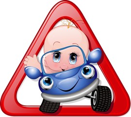 Bimbo in Auto Cartoon-Baby on Car-Vector